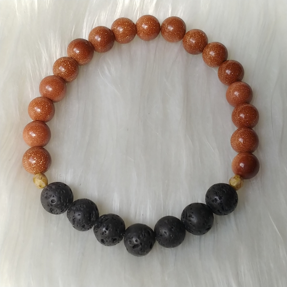 🎈Goldstone & Black Lava 8mm Stone Mala Bracelet